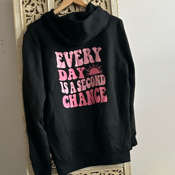 Black Pink Hoodie Sweatshirt Everyday is A Second Chance Inspirational Vibes - Picture 4 of 6